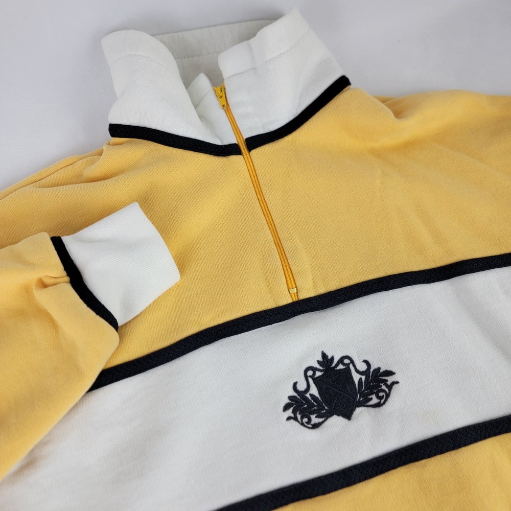 St John Sport Yellow White Black Striped Quarter Zip Sweatshirt Men's S *READ*